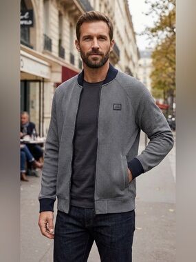 Karl‎ Lagerfeld Paris Men’s Full-Zip Cardigan Sweater black houndstooth